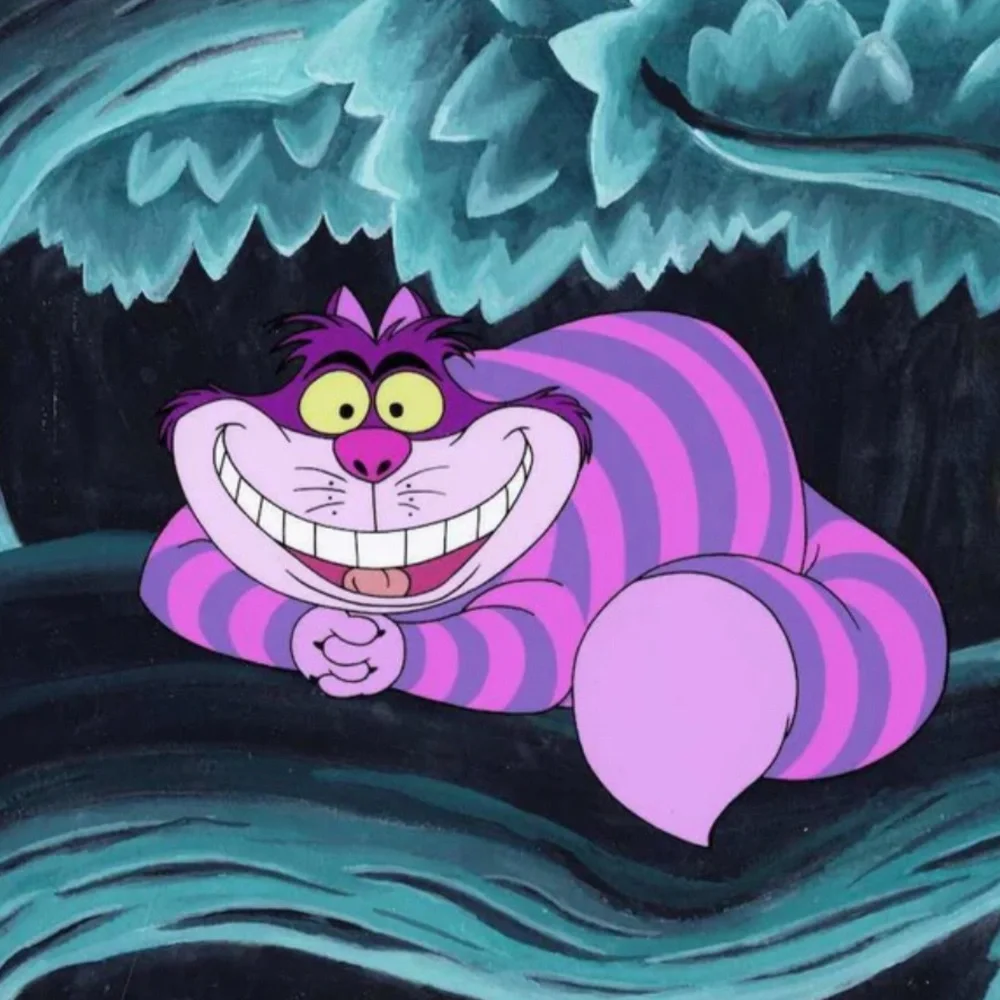 “Cheshire Cat” Alice in Wonderland Toothy Grin Green Striped Steel Fantasy Studs